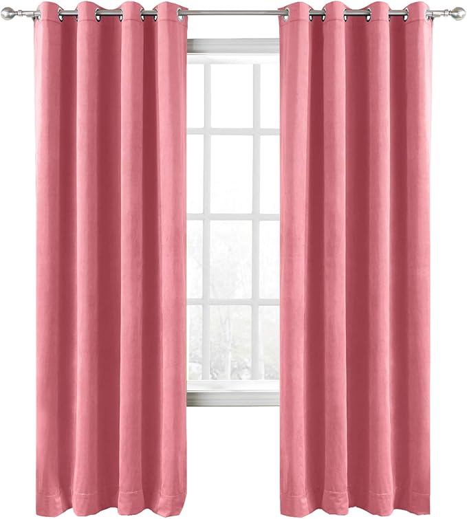 ChadMade Blackout Lined Premium Velvet Curtain Rose 84Wx84L Inch, Eyelet Grommet by ChadMade
