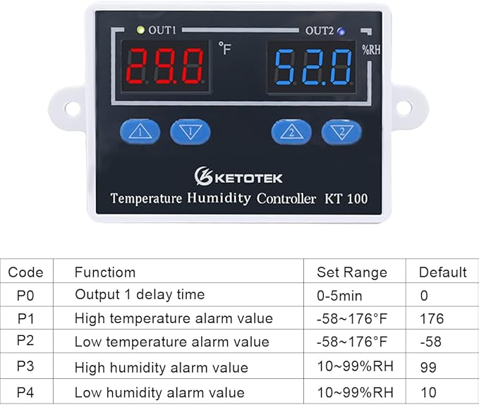 KETOTEK KT100 Humidity Temperature Controller 120V 10A Fahrenheit Digital - Image 4