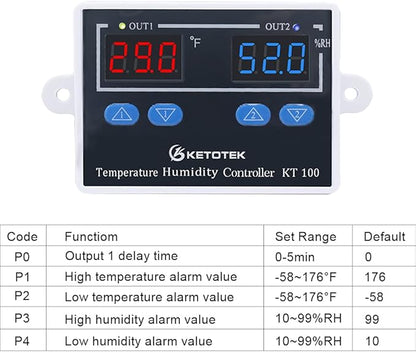 KETOTEK KT100 Humidity Temperature Controller 120V 10A Fahrenheit Digital - Image 4