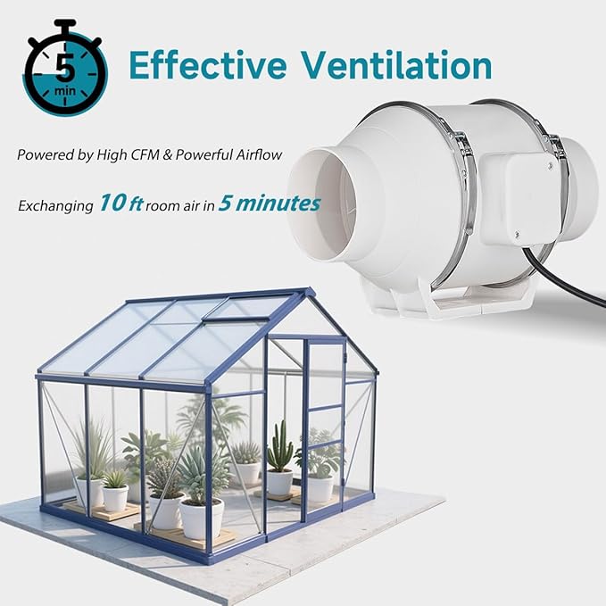 modunful 8 Inch Duct Fan with Switch Inline Ventilation Exhaust Fan 3-pin - Image 4