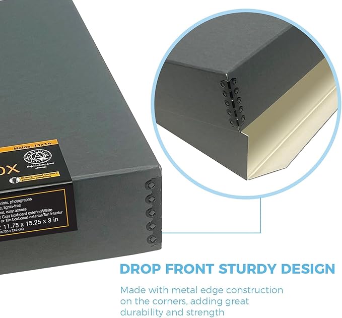 Lineco Museum Archival Storage Box, 11.75x15.25x3 in. Drop Front Design. - Image 3