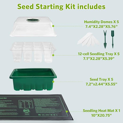 NAMOTEK Plant Heat Mat with 5 Set Seed Starter Tray & Humidity Domes, 60 Cell - Image 2