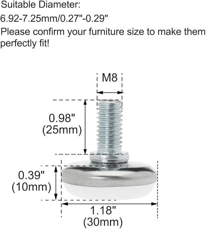 uxcell M8 x 25 x 30mm Screw on Furniture Glide Leveling Feet Floor Protector - Image 2