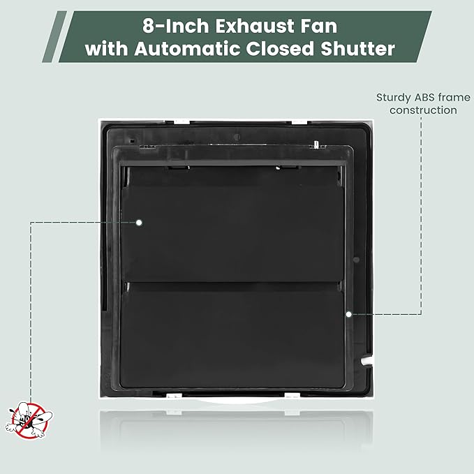 8" Shutter Exhaust Fan, 310CFM Window or Wall Mount Ventilation Fan - Image 6