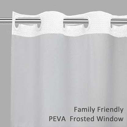 No Hook Shower Curtain with Fabric Liner White Hotel Waffle 75" L x 72" W - Image 2