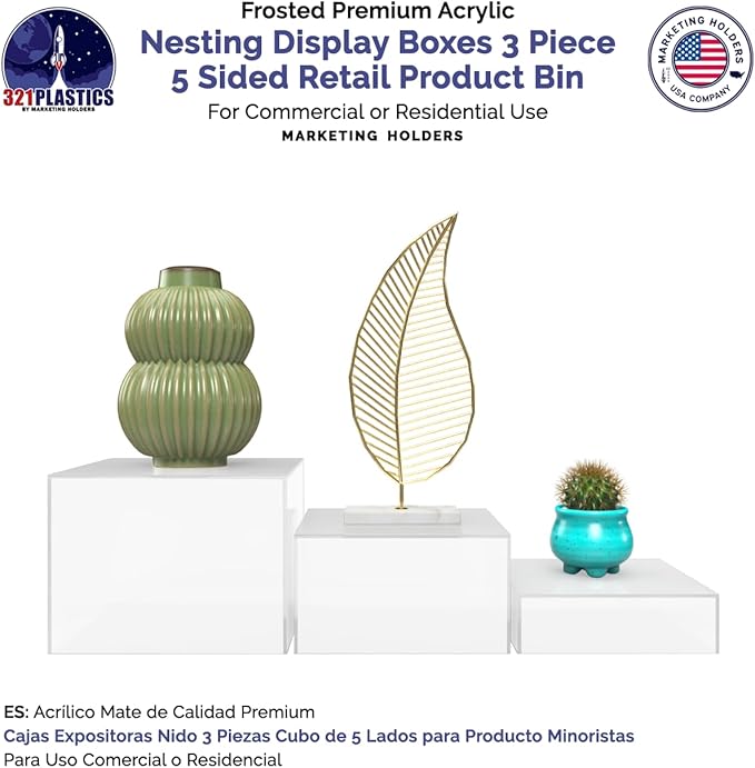 Acrylic Display Riser Boxes 3 Piece Frosted Retail Product Riser 2" - Image 4