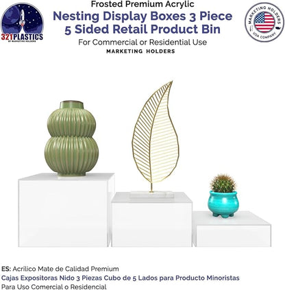 3 Piece Acrylic Display Boxes Retail Frosted Product Riser 2" - Image 5