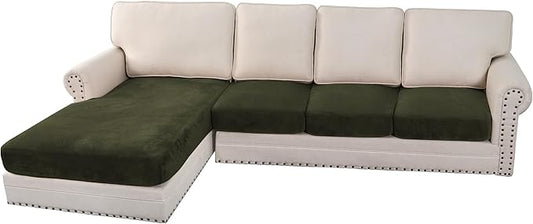 H.VERSAILTEX Velvet Stretch Sectional Couch Covers 4 Pieces Sofa Seat Cushion by HVERSAILTEX