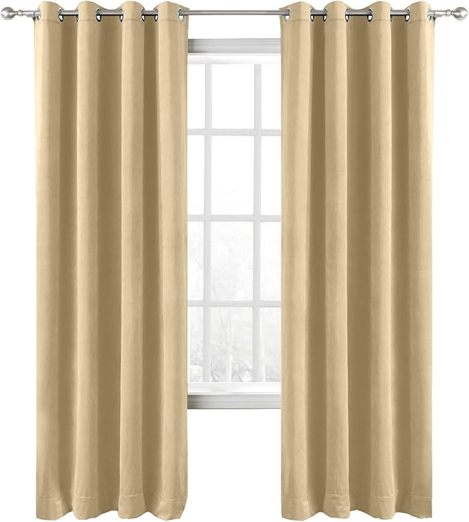 ChadMade Blackout Lined Premium Velvet Curtain Cream 100Wx96L Inch, Eyelet by ChadMade
