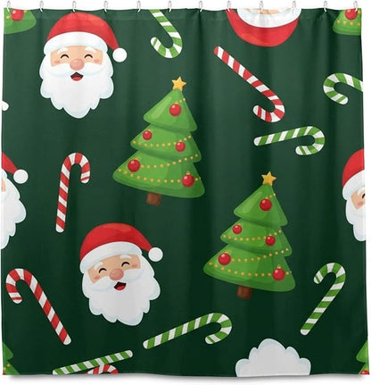 Christmas Green Santa Shower Curtain Liner 72×72 inch - Image 2