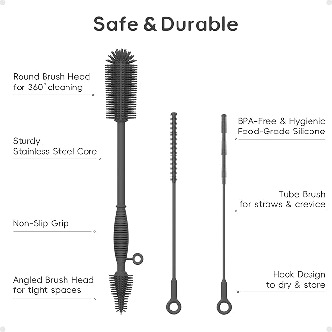 Silicone Cleaning Brush Kit, Water Bottle and Straw Cleaner Brush Set - Image 2
