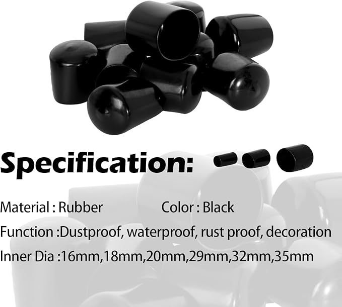 10 PCS Black Round Vinyl Rubber End Caps Kits, Flexible Screw Thread Protectors - Image 6