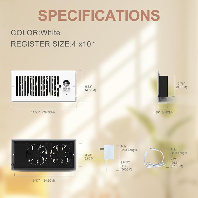 4"x10" Vent Register Booster Fan, Strong Steel Panel, Ultra-Quiet, Built-In - Image 5
