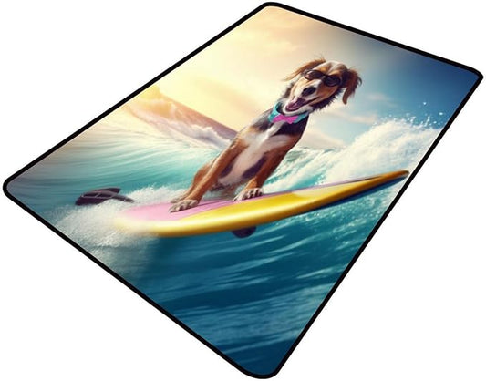 Area Rug, Surfing Dog Pattern Printing Lightweight Area Rugs Fade Resistant by Snarena