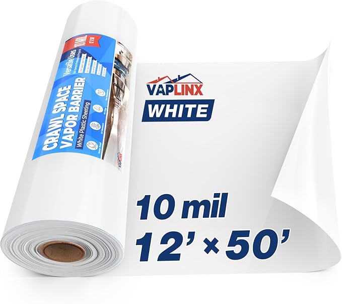 White Crawl Space Vapor Barrier, 10 Mil Vapor Barrier, Heavy Duty Polyethylene by VAPLINX