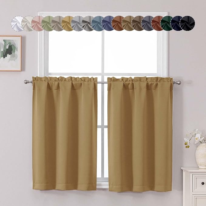 Chyhomenyc Gold Short Blackout Curtains 36 Inch Length, Small Kitchen Curtain by Chyhomenyc