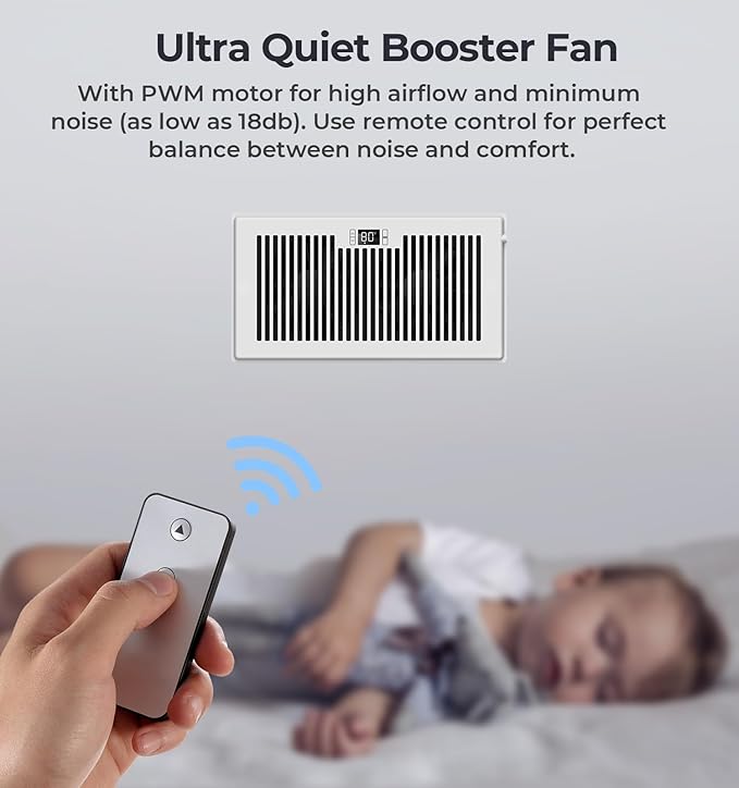 Quiet Register Booster Fan Fits 6" x 12" Register Holes, 10-Speed Smart Heating - Image 5