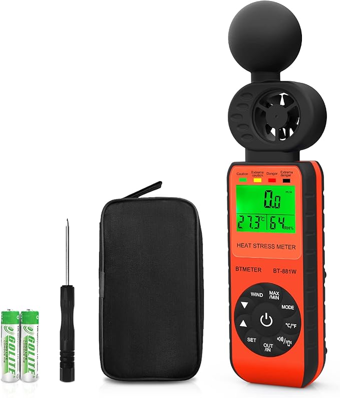 BTMETER BT-881W Heat Stress Meter Anemometer, Digital Indoor/Outdoor WBGT Meter by BTMETER