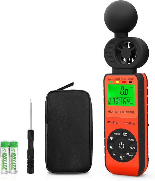 BTMETER BT-881W Heat Stress Meter Anemometer, Digital Indoor/Outdoor WBGT Meter by BTMETER