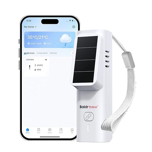 BaldrTherm Solar Bluetooth Thermometer & Humidity Monitor, Wireless Thermometer by BaldrTherm