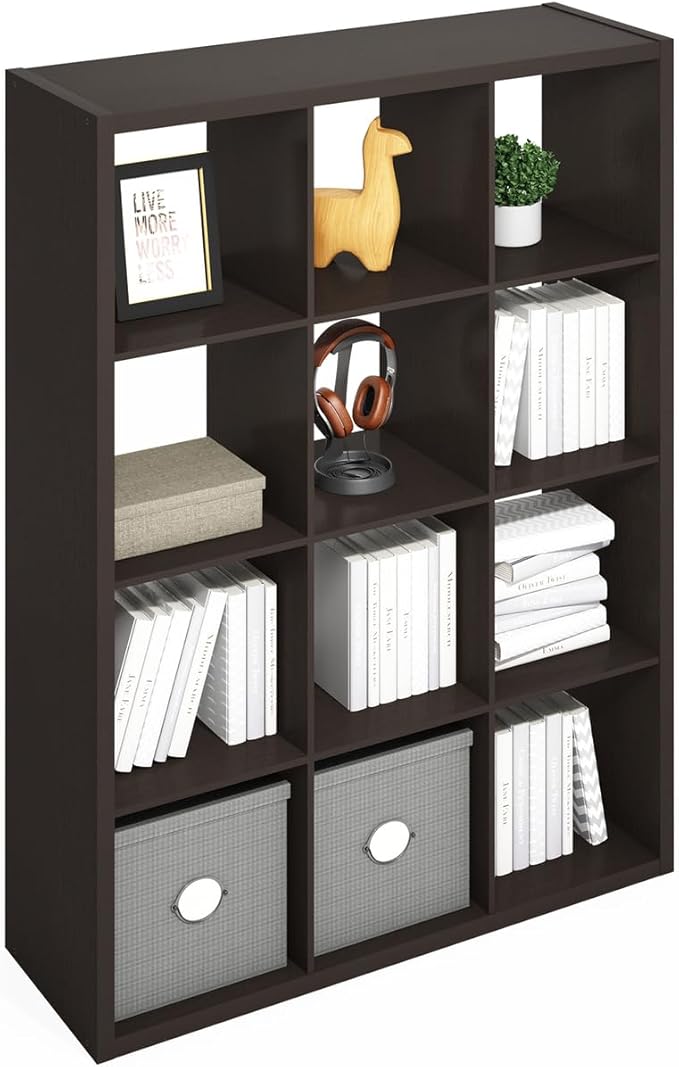 Furinno Simple Cube Storage Organizer, 12-Cube Display Shelf, Open Back - Image 5