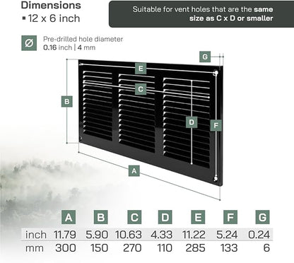 Vent Systems 12'' x 6'' Inch Black Metal Vent Duct Cover - Image 2