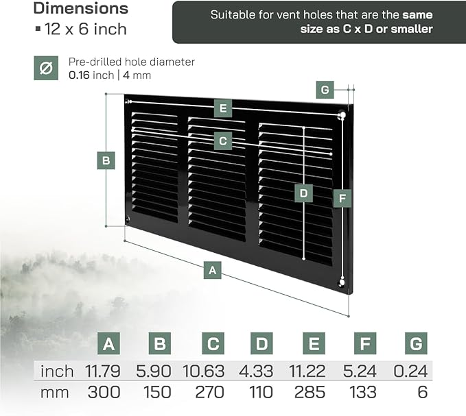 Vent Systems 12" x 6" Inch Scratch Resistant Black Metal Vent Cover - Image 2