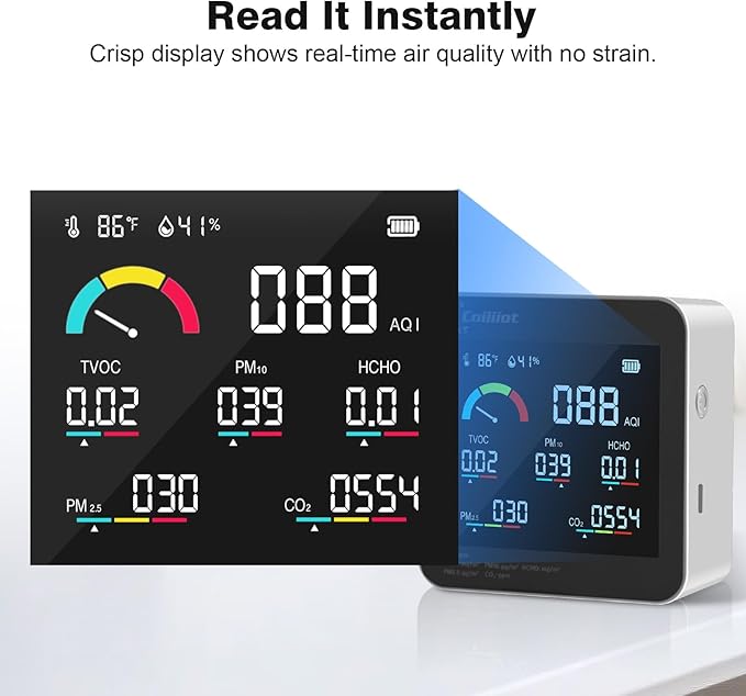 Air Quality Monitor Indoor – CO2 Detector, VOC Meter and AQI Tester Tracks TVOC - Image 4