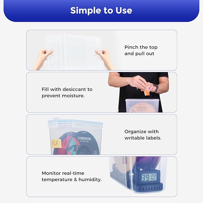 Comgrow 3D Printer Filament Storage Box, Portable Storage Box - Image 4