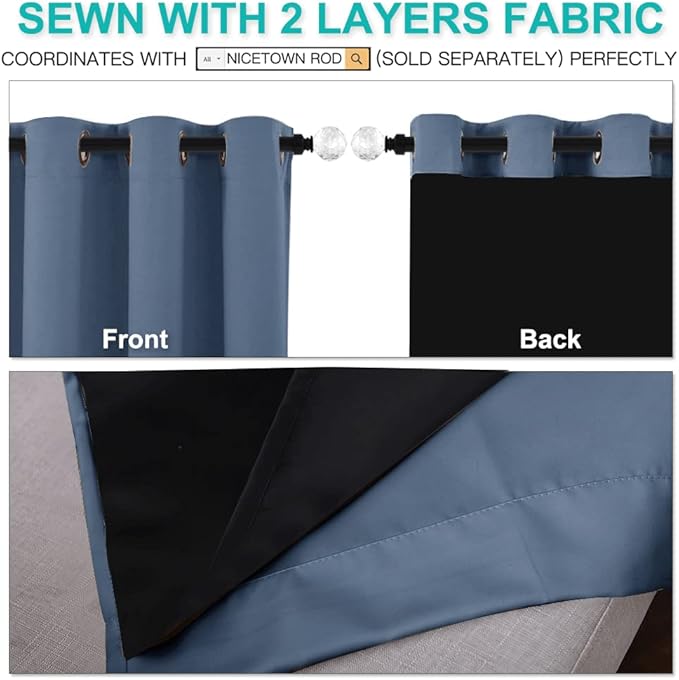 NICETOWN 100% Blackout Curtains 63 inches Long, Pair of Energy Smart & Noise - Image 4
