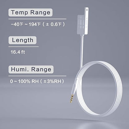 External Temperature & Humidity Sensor Probe – Waterproof, Wide Range, 16.4ft - Image 2