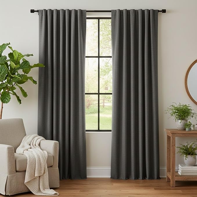 RYB HOME 100% Blackout Linen Textured Curtains 84 inches Long, Thermal by RYBHOME