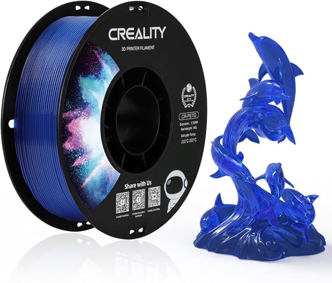Creality PETG Filament 1.75mm Transparent Blue, 3D Printer Filament No-Tangling by Creality