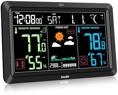 Weather Station Atomic Clock Indoor Outdoor Thermometer Wireless, Barometer by Hodik