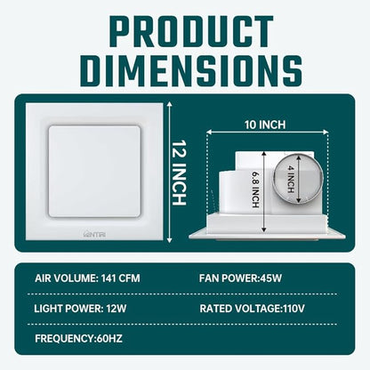 Bathroom Exhaust Fan, 12 INCH, Upgraded Quiet Square Vent Fans, 141 CFM - Image 2