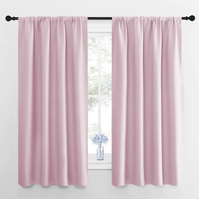 NICETOWN Kitchen Curtains, Short Blackout Drapes, Baby Pink, Thermal Insulated by NICETOWN