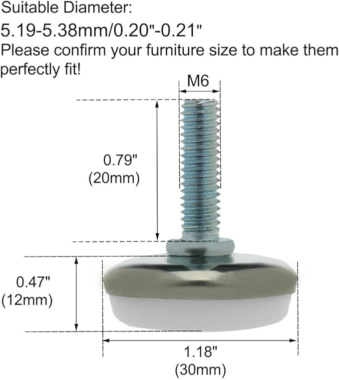 uxcell M6 x 20 x 30 Screw on Furniture Threaded Stem Glide Leveling Feet - Image 2