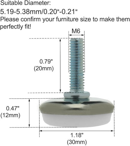 uxcell M6 x 20 x 30 Screw on Furniture Threaded Stem Glide Leveling Feet - Image 2