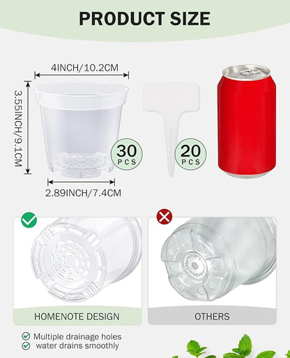 homenote Clear Nursery Pots for Plants, 4 Inch Plant Pot for Planting Plastic - Image 7