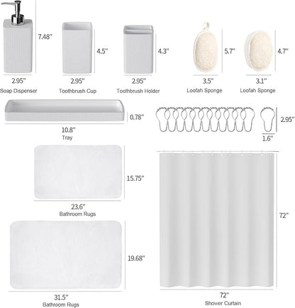 White Bathroom Set, Natural Loofah Sponge, Soap Dispenser, Toothbrush Holder - Image 8