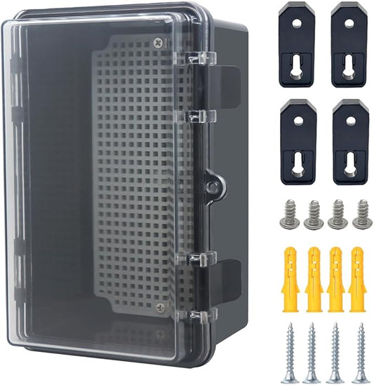 Junction Box, Hinged Black Clear Cover IP67 Waterproof ABS Project Box by Otdorpatio