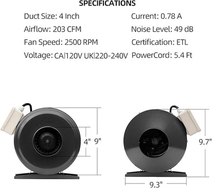 SunStream 10 Inch Inline Duct Fan 810 CFM Ventilation Fan - Image 3