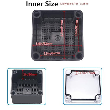 Junction Box, IP67 Waterproof ABS Black Project Box Clear Cover - Image 4