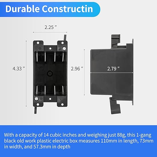Black Switch Outlet Box 1-Gang Extra Deep, 14 Cu In High-Grade Fire Rated - Image 4