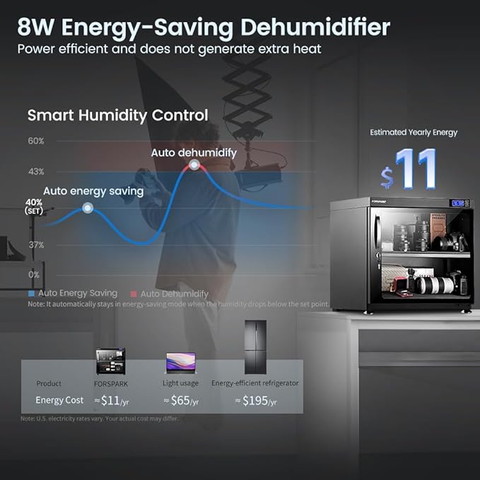 FORSPARK 80L Camera Dehumidifier Dry Cabinet, Quiet Humidity Control Storage - Image 5