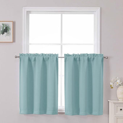 Chyhomenyc Short Aqua Curtains 30 Inch Length, Small Kitchen Curtain Rod Pocket by Chyhomenyc