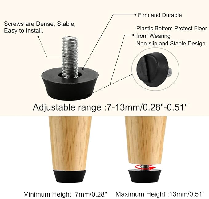 uxcell M6 x 13 x 20mm Furniture Glide Leveling Feet Adjustable Leveler Floor - Image 4