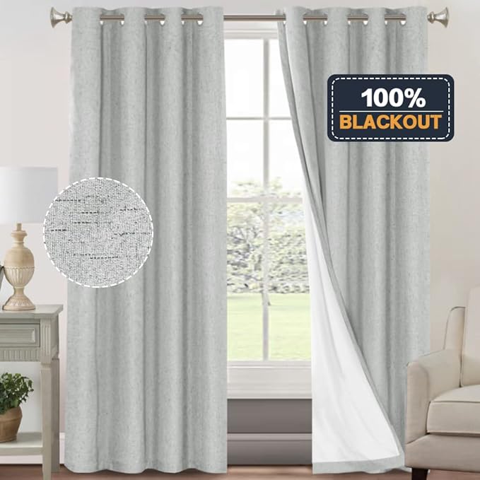 PrinceDeco Linen Blackout Curtains 84 Inches Long 100% Completely Blackout - Image 6