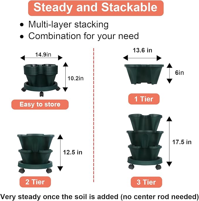 GameXcel Vertical Planter 3 Tier Stackable Planters Garden Planters Strawberry - Image 7