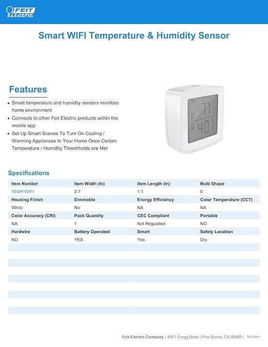 Feit Electric Smart Indoor WiFi Temperature and Humidity Sensor - Image 2